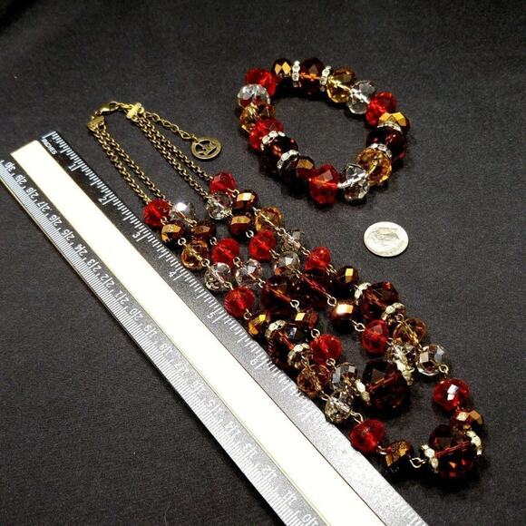 Trifari Beaded Necklace Stretch Bracelet Set, Crystal Beads, 18 & 7 Inches - Picture 3 of 6